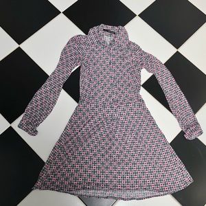 Atos Lombardini Long Sleeve Stretchy Mini Dress Pink Grey Mod Retro EU40 US Sz S